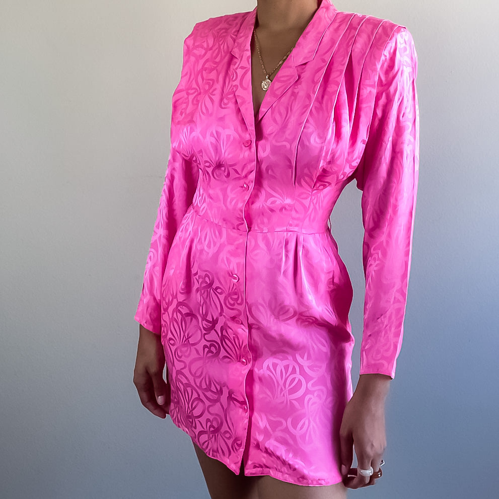 Hot Pink Silk Vintage Dress Redesigned (S)