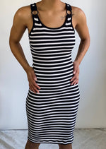 Vintage Striped Fitted Knit Midi Dress (S)