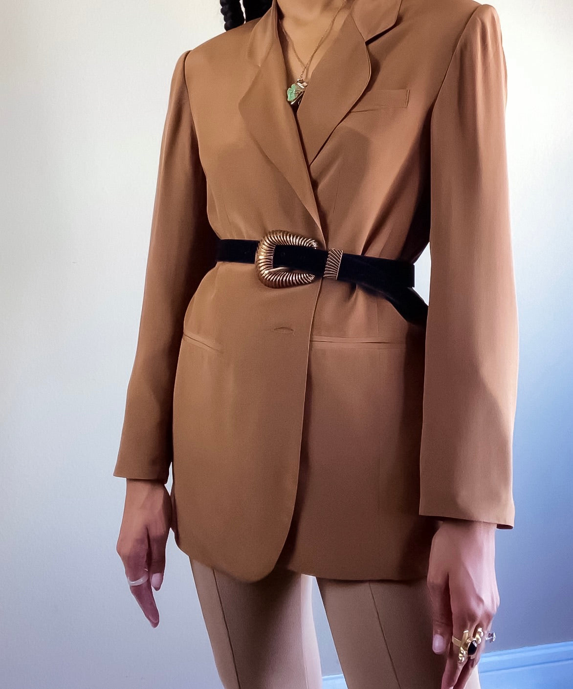 90s Vintage Brown Silk Blazer (L)