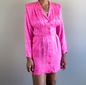 Hot Pink Silk Vintage Dress Redesigned (S)