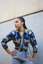 Vintage Juan Silk Chain Print Blouse Navy (S)