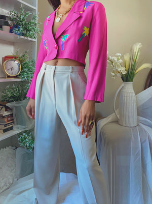 90’s Fuchsia Palm Tree Cropped Blazer (S)