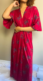 70s Vintage Bohemian Floral Long Robe Dress (S-M)