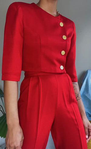 Redesigned Vintage 80’s Cherry Red Pants Suit Set (S)