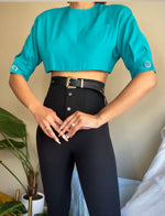 80’s Teal Shoulder Pad Tailored Crop Top Redesigned XS/S