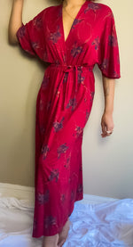 70s Vintage Bohemian Floral Long Robe Dress (S-M)