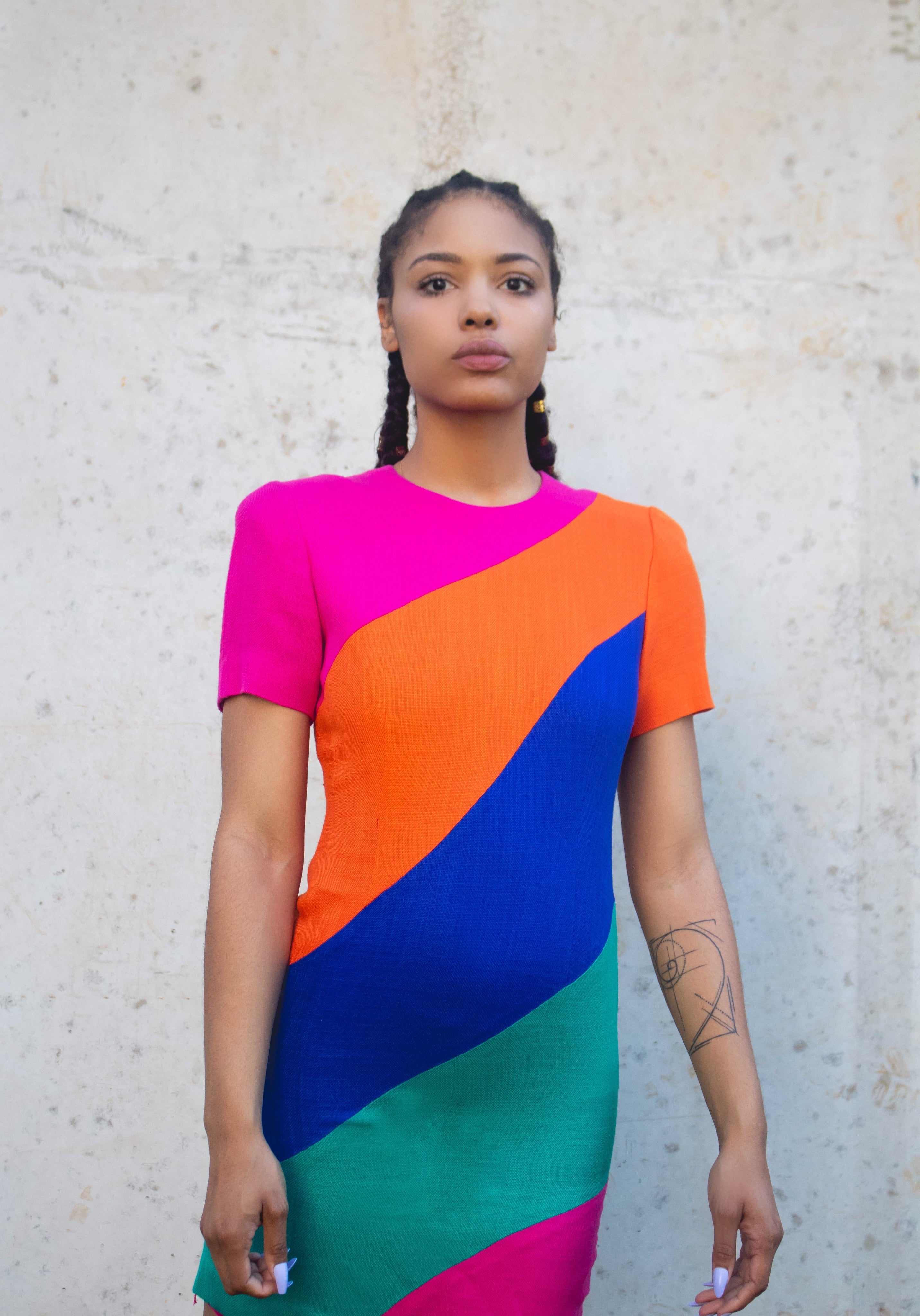 Santa Fe 90’s Color Block Dress (4)