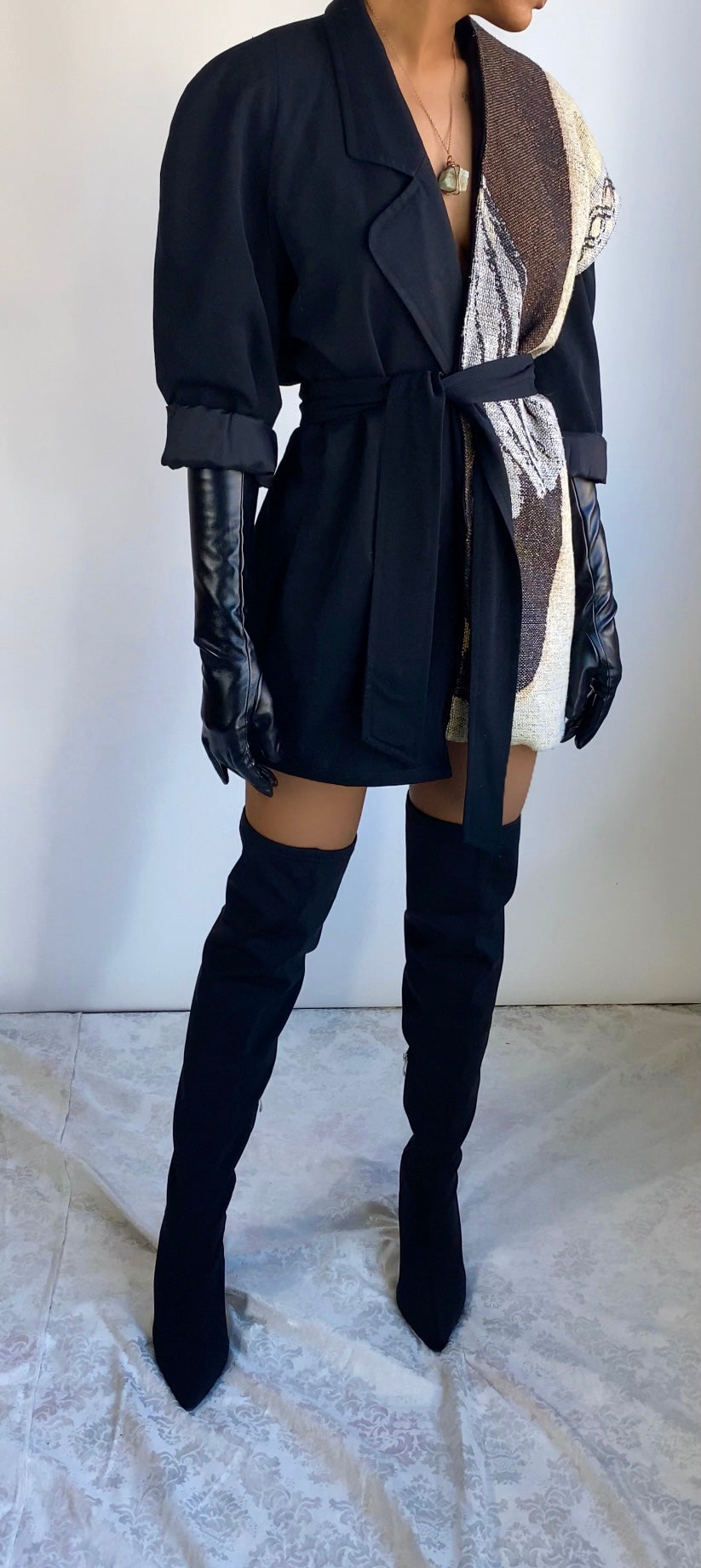 Vintage Black Wool Wrap Trench Dress | Redesigned Trench Coat | Jacket Dress (M)