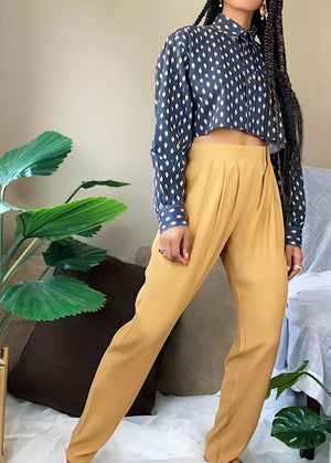 Mustard Yellow  High Waist Pleated Tapered Trousers (S)