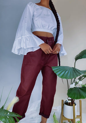 Burgundy Baggy Paperbag High Waisted Jean Trouser (6-8)