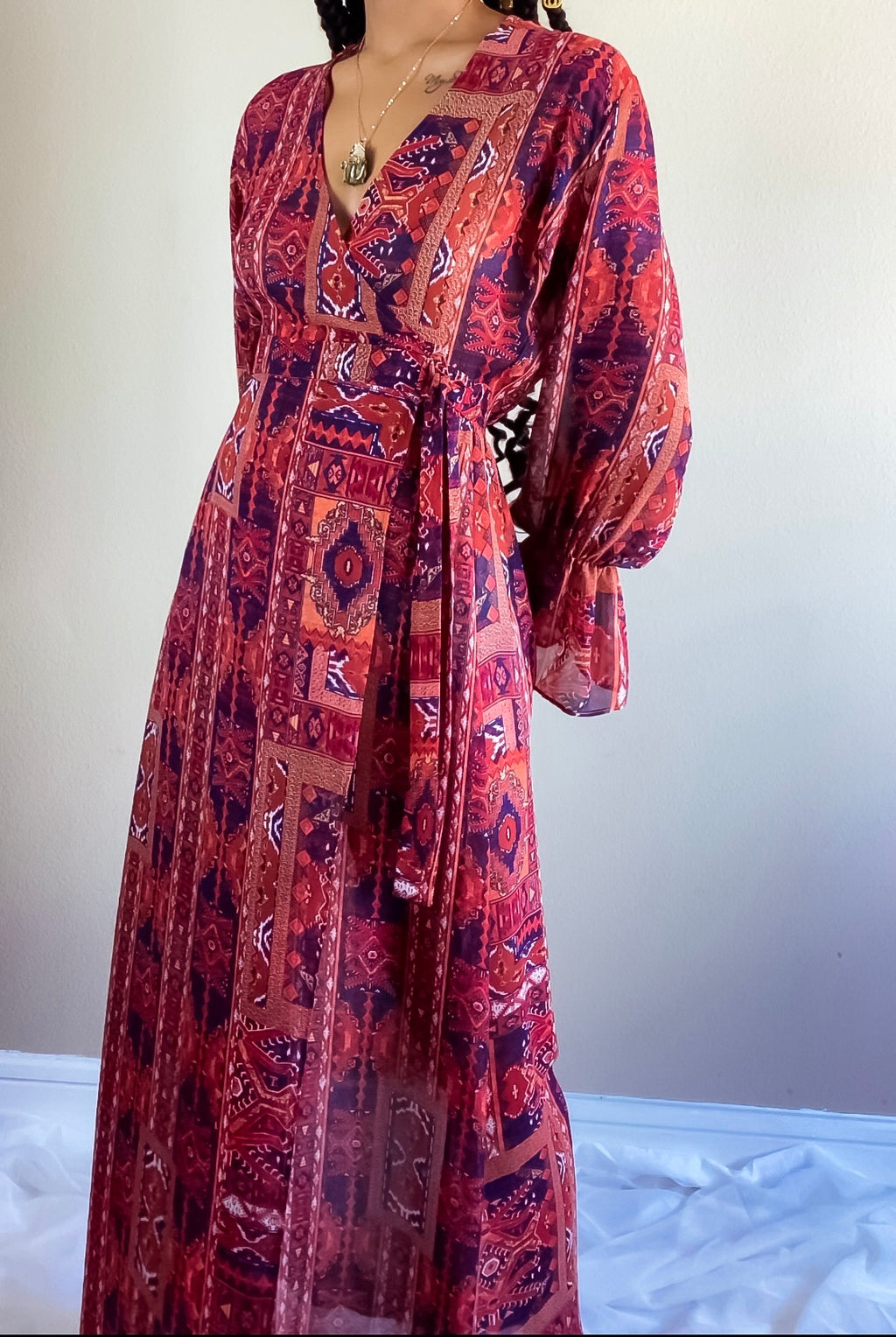 70s Vintage Bohemian Tribal Long Maxi Dress(XS/S)