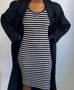 Vintage Striped Fitted Knit Midi Dress (S)