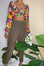 Redesigned Vintage Beige Brown Cropped  Rayon Trouser (S-M)