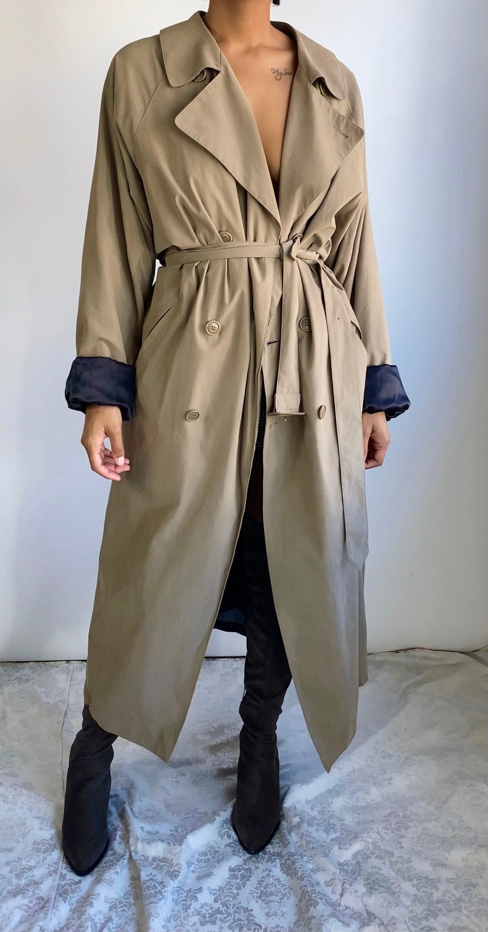 Vintage Double Breasted Belted Trench Coat Light Beige | London Fog Trench Coat | Boyfriend Trench Coat (XL-XXL)