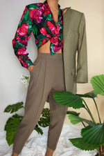 Redesigned Vintage Beige Brown Cropped  Rayon Trouser (S-M)