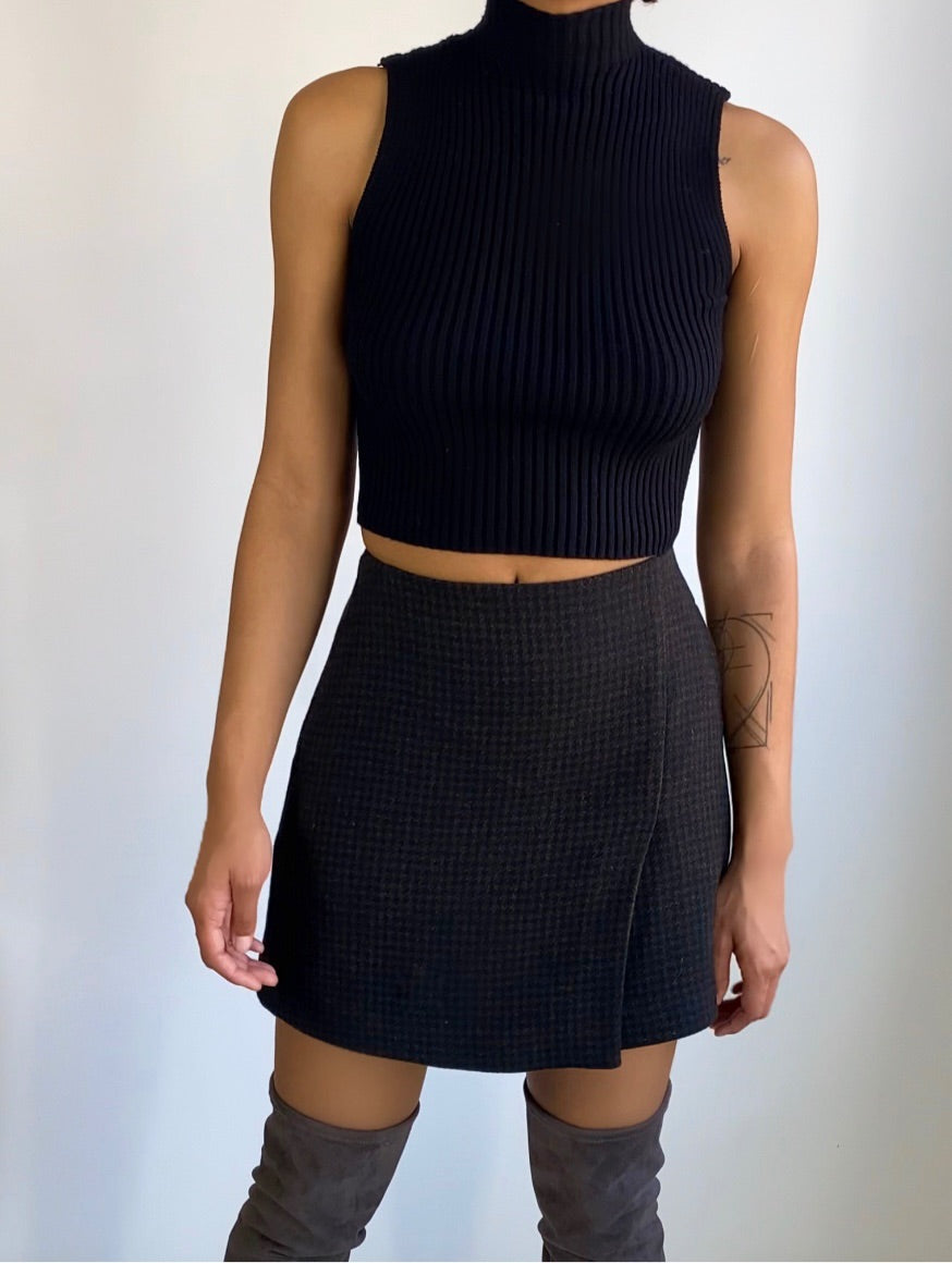 Wool Blend Mini Skirt | Checkered Mini Skirt(4-6)